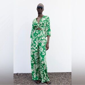 Zara Green Floral Jumpsuit medium